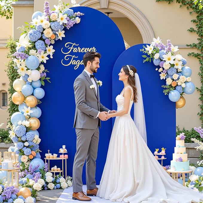 Royal Blue Arch Cover 2 Set-7.2FT, 6FT Arch Backdrop Cover Spandex Fitted Birthday Party Arch Stand Covers Stretchy Backdrop for Baby Shower Bridal Shower Wedding Ceremony Banquet Photo Background