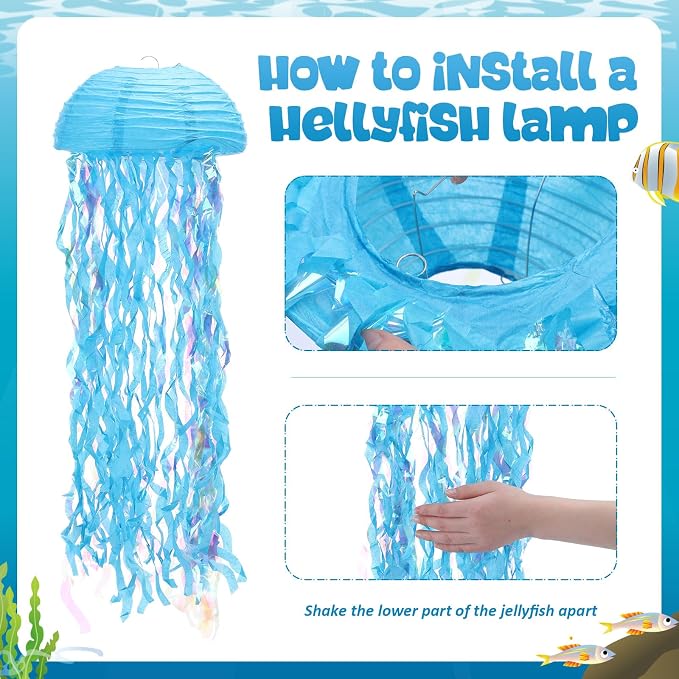 Ceenna 18 Pcs Under the Sea Decorations Kit with 6 Hanging Jellyfish and 12 Tropical Fish, for Mermaid Birthday Party, Ocean Shower, Nautical Wedding, and Beach Classroom Decor(3 Types of Fish)