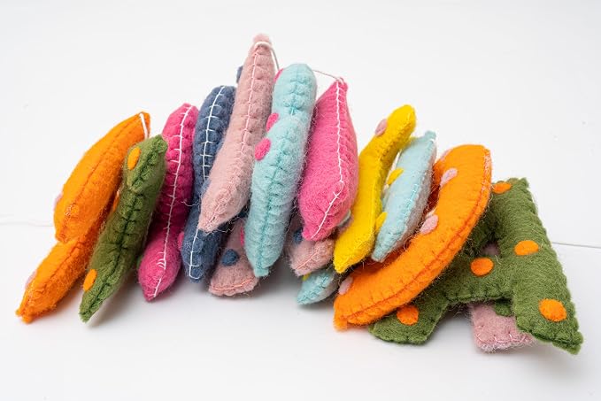 Pre-Strung Handmade Wool Felt Colorful Happy Birthday Banner, Unique 3D Confetti Dots Happy Birthday Garland Decor, Reusable Happy Birthday Sign for Boho Rainbow Party Backdrop Decorations