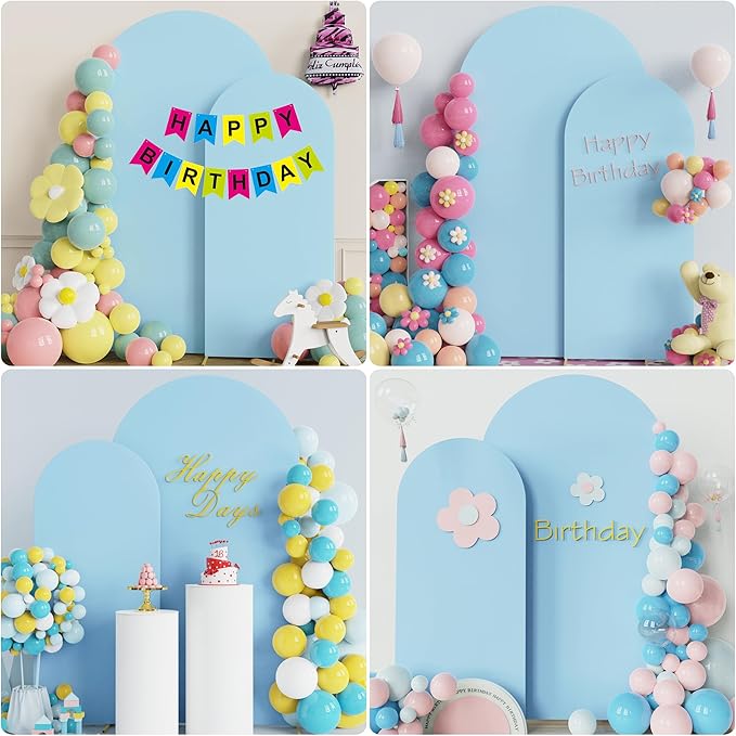 Wokceer Wedding Arch Backdrop Cover 7.2FT, 6FT Spandex Fitted Dusty Blue Arch Covers 2 Set Round Top Chiara Arches Backdrop Cover for Birthday Party Ceremony Banquet Decoration