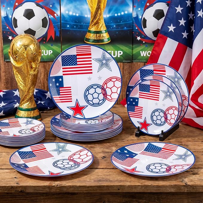 I00000 20 Pcs Plastic Soccer Plates - Heavy Duty Disposable Plates for Global Soccer Celebration Party Supplies include 10.25" Dinner Plate& 7.5" Dessert Plate for soccer Party