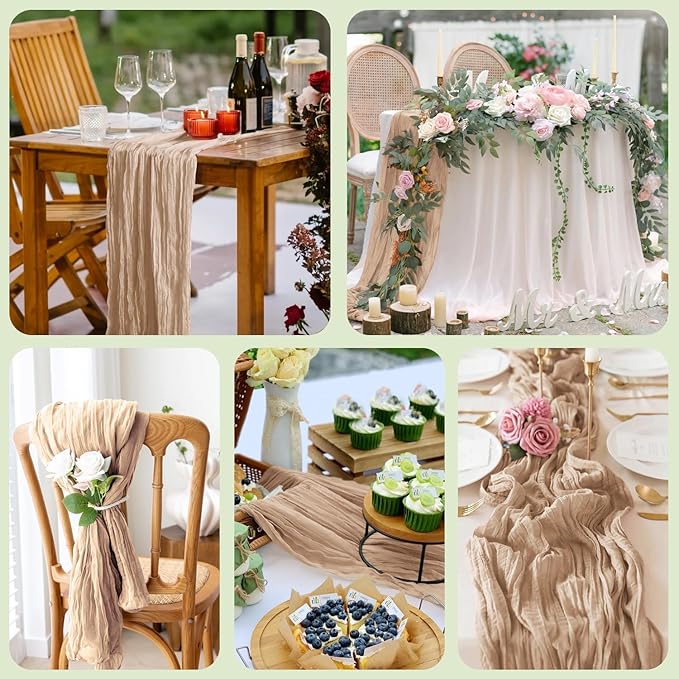 Wokceer Cheesecloth Table Runner 12Pack 10FT Nude Brown Christmas Gauze Cheese Cloth Table Runner for Party Rustic Sheer Table Runners for Baby Bridal Shower Wedding Easter Decor
