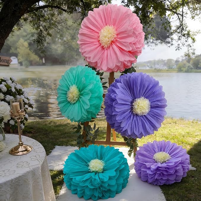 Chunful 5 Pcs 30'' 24'' Gaint Pastel Tissue Paper Flowers Decoration Large Hanging Tissue Paper Pom Poms Decor for Pastel Birthday Bachelorette Wedding Baby Shower Bridal Shower Easter Party Decor