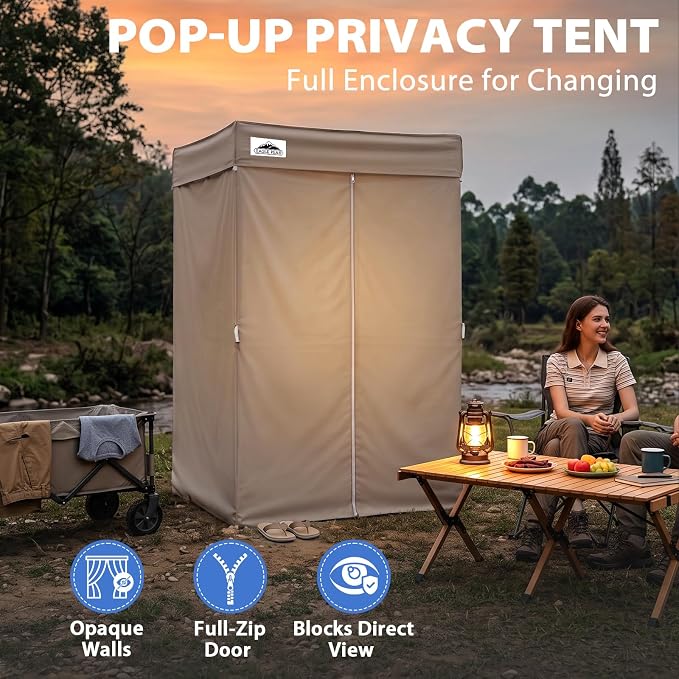 EAGLE PEAK 4x4 Pop Up Changing Tent, Flat Top Changing Room, Brown | Portable, Privacy Tent, Pool Cabana, Dressing Room, Shower & Toilet Use, Opaque Fabric, Instant Setup, Photoshoots, Camping