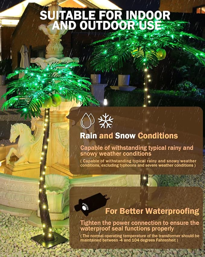 TYBEEU 7ft Lighted Palm Tree with 208 LED Lights & Glowing Coconuts, Dimmable, Decorative Artificial Tree for Indoor & Outdoor Use, Perfect for Home, Garden, Patio, Summer, Tropical Party & Holiday