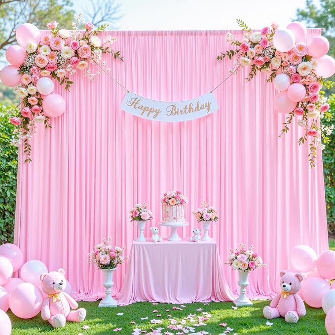 10 Panels Pink Backdrop Curtain for Parties Baby Shower Wrinkle Free Pink Photo Curtains Backdrop Drapes Fabric Decoration for Wedding Birthday Party 50ft(W) x 10ft(H)