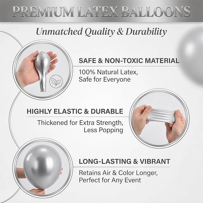 Balloon Column Kit Set of 2 With Balloons Included - with Base, and Pole,Balloon Tower Backdrop Decoration for Wedding, Baby Shower, Birthday Party, or Bachelorette Parties (Silver White)