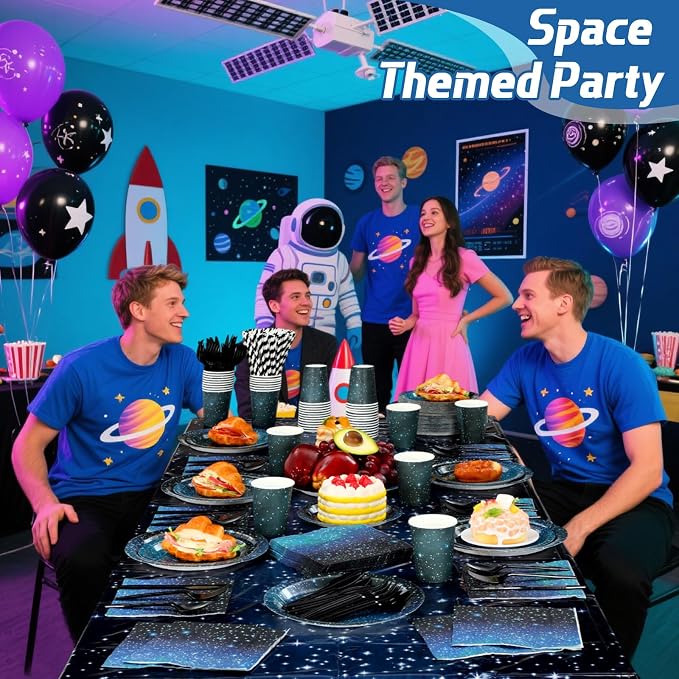 Funnymoom 452 Pcs Galaxy Party Decorations for 50, Starry Night Theme Paper Plates Napkins Cups Tablecloth Cutlery Straws for Outer Space Theme Birthday Bridal Baby Shower Party Decorations Supplies
