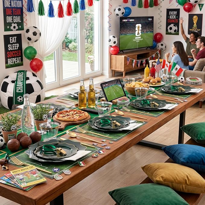 WDF 175Pcs Green Plastic Plates - Green Plates Disposable with Gold Rim - Christmas Plastic Plate - Fancy Disposable Dinnerware Sets 25 Guests Ideal for Party/Wedding/Birthday/2026 FIFA World Cup