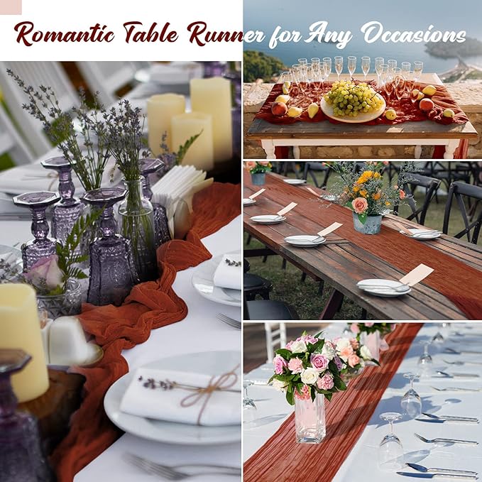 Foaincore 12 Pack Bulk Table Runner for Wedding Terracotta Cheesecloth Table Runner 13Ft Boho Gauze Rustic 157" Long Cheese Cloth Romantic Bridal Baby Shower Event Arbor Decor