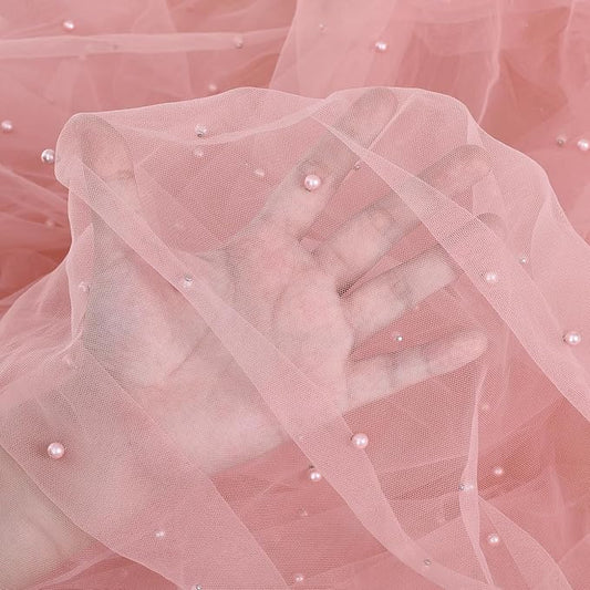 Blush Pearl Tulle Fabric 6 Yards Craft Fabric Mesh Lace Fabric for Baby Shower DIY Tutu Bow Wedding Accessories Birthday Decorations