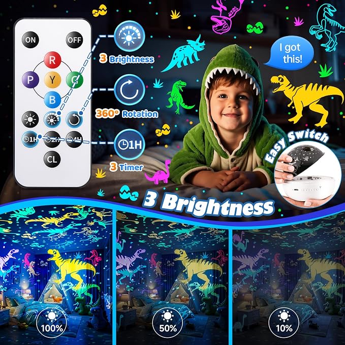 PIKOY Dinosaur Toys for Kids 3-5 Easter Gifts for Kids Toys Night Light Projector Dinosaur Eggs Easter Eggs Night Light for Kids | 15 Sounds & 3D Films | 31Colors & Remote Control | Easter Toys