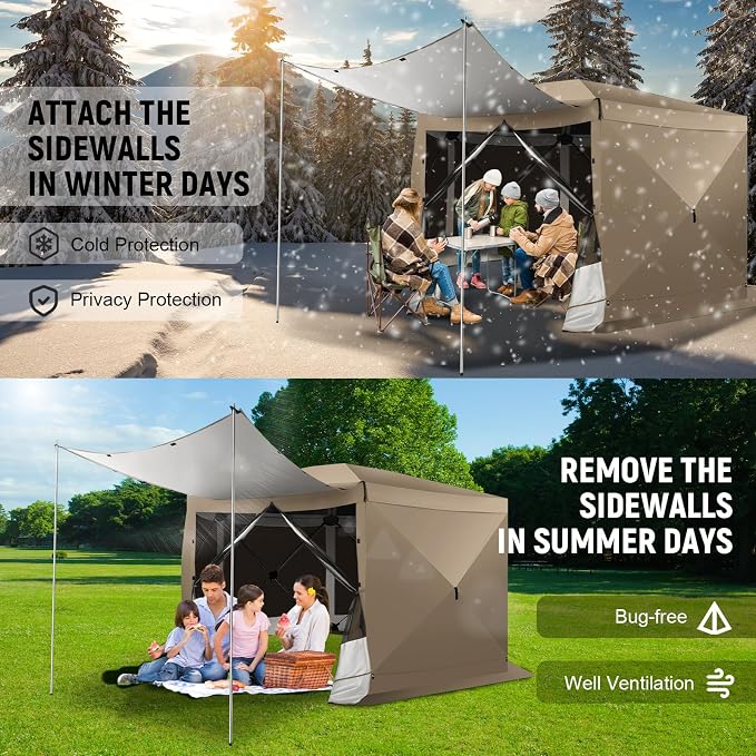 COBIZI 12x12 FT Pop Up Canopy Extendable Tent, Gazebos On Clearance with Removable Roof, Screened in Gazebo with sidewalls, Screen Tents Portable carpas para Patio for Outdoor Camping,Backyard,Khaki