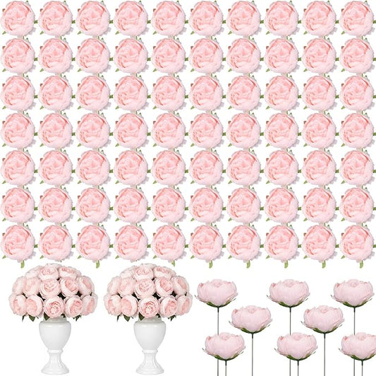 Suncalla 100 Pcs Artificial Peony Flower Bulk Silk Peony Flowers Heads with Stems Realistic Fake Roses for DIY Wedding Craft Bridal Bouquets Table Centerpieces Vase Home Decor (Pink,3.5 Inch)