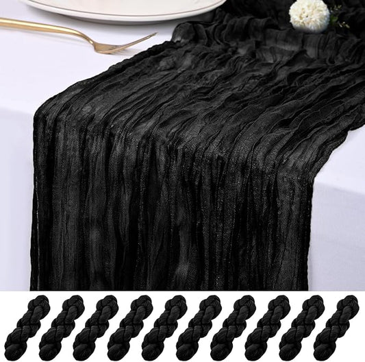10 Pack Black Cheesecloth Table Runner 17x108 Inch Semi Sheer Boho Rustic Gauze Cheese Cloth Table Runners for Wedding Party Birthday Baby Shower Home Décor