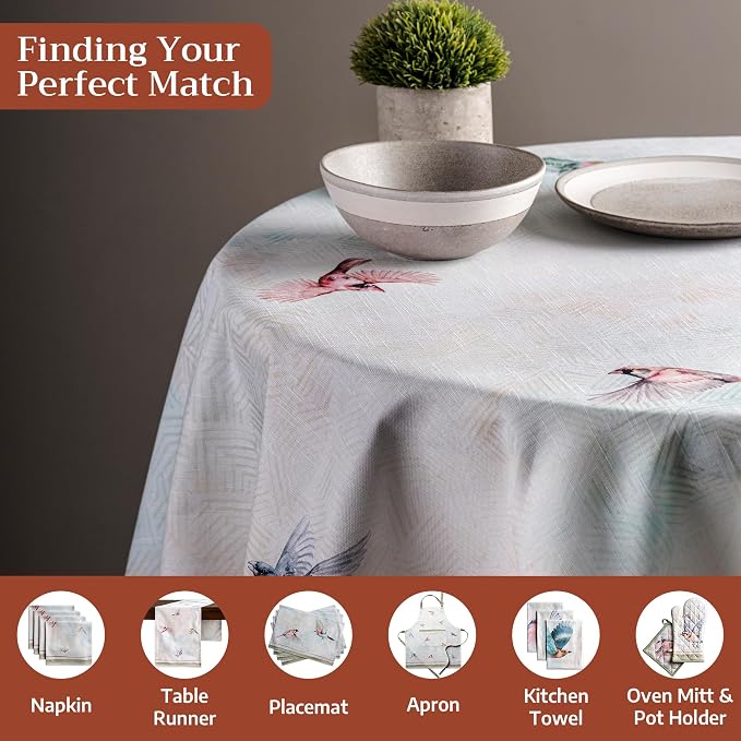 Maison d' Hermine Table Cloth Round Table 100% Cotton 63 Round Inches Tablecloth Reusable Decorative for Dining Kitchen Room Farmhouse Party Home Hotel Restaurant Spring Summer - Flying Birds