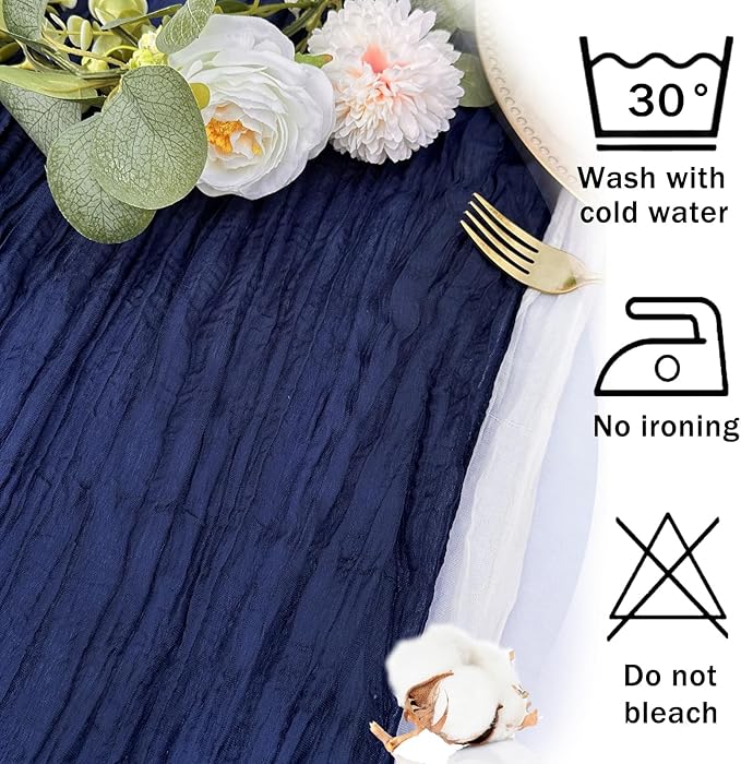 12 Pack Navy Blue Cheesecloth Table Runner 22x120 Inch-Naturally Dyed Colors Sheer Gauze Cheese Cloth Wedding Table Runner,Rustic Boho Crinkle Fabric, Reception, Bridal Shower,Farmhouse Dining Decor