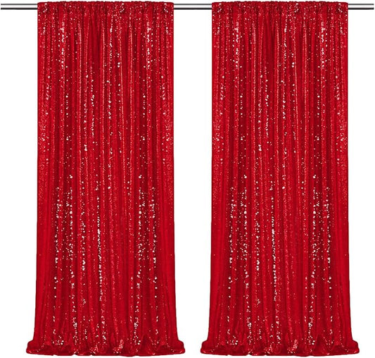 Red Sequin Backdrop Curtains-2 Panels 4FTx8FT Red Backdrop for Valentines Day, Glitter Party Decorations Background Drapes for Wedding Birthday Anniversary Graduation Photo Booth Decor