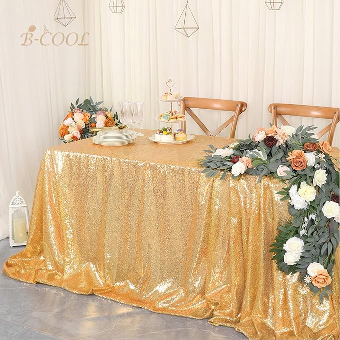 B-COOL Gold Sequin Tablecloth Birthday Table Cloths for Parties Rectangle Wedding Tablecloth Sparkly Sequin Fabric Tablecloth Christmas 90x90inches