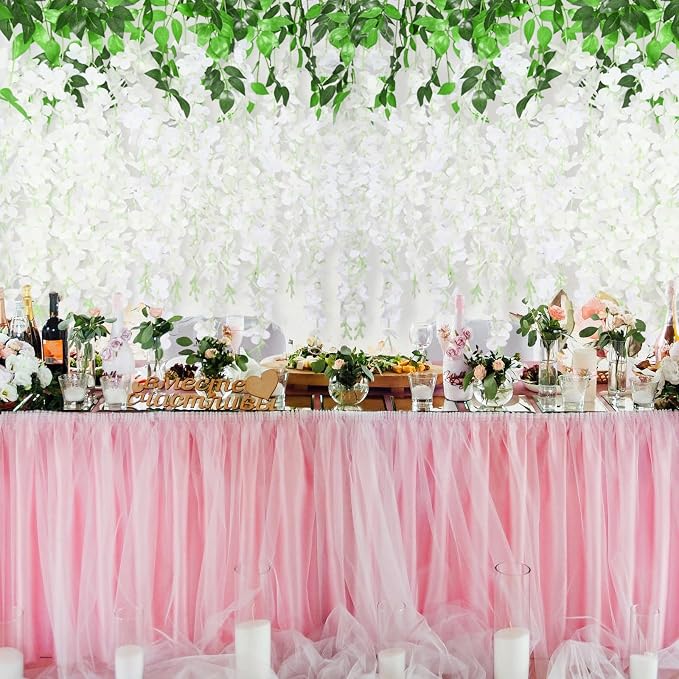 48Pcs Artificial Wisteria Hanging Flowers, 3.6Ft/Pcs White Fake Wisteria Garland for Wedding Party Home Garden Indoor Outdoor Decoration
