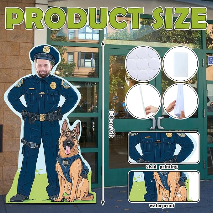 Amyhill Police Theme Party Decoration 4.9 ft Policemen with Dog Cardboard Photo Prop Officer Cutout Stand-up Life Size Backdrop for Police Theme Birthday Party Supplies Celebrations Memorial Event