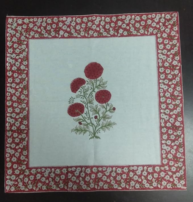 Ridhi Falum Red Hand Block Print Cotton Rectangle Tablecloth 160" x 72" inches Reusable Table Cover Decorative Everyday Use for Dining Room, Farmhouse, Home Gift for Spring, Mother's Day