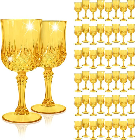 48Pack Gold Plastic Wine Glasses,Vintage Plastic Goblets for Parties, Light Gold Drinking Glasses Crystal Water Goblets Reusable for Wedding Reception, Grand Event Party Supplies