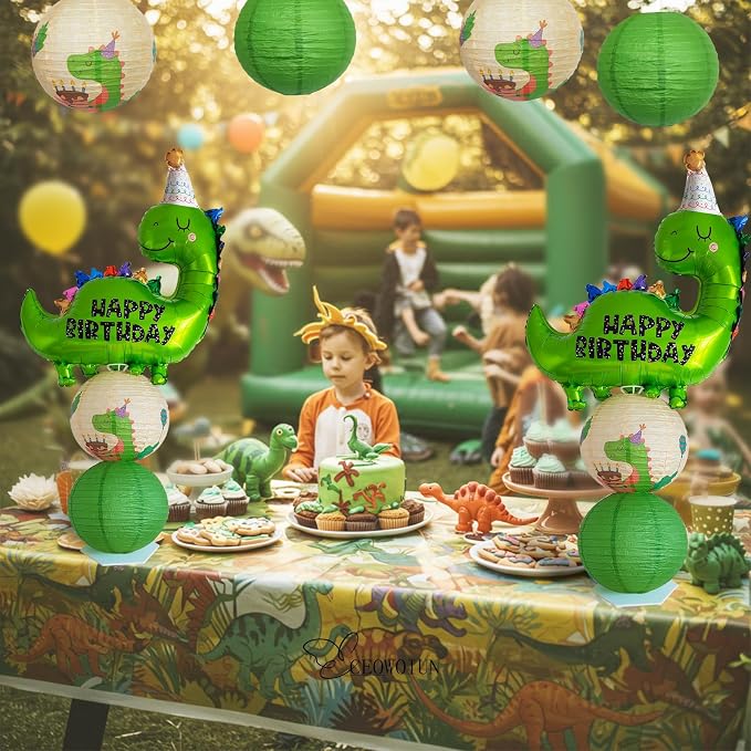 Dinosaur Balloon Column Stand Kit And Paper Lantern 2 Sets 5.5 Feet with Reusable Metal Telescopic Design for Dinosaur Parties, Party Supplie