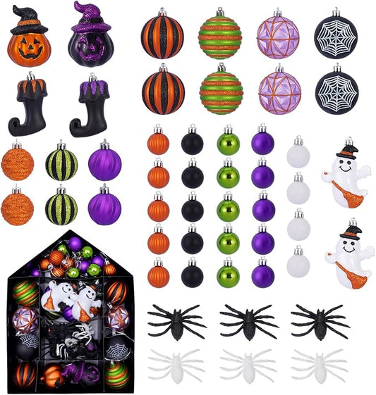 50Pcs Halloween Hanging Ball Ornaments, Ornaments Tree Decorations, Shatterproof Plastic Balls for Cute Holiday Party Indoor Home Decor (50Pcs)