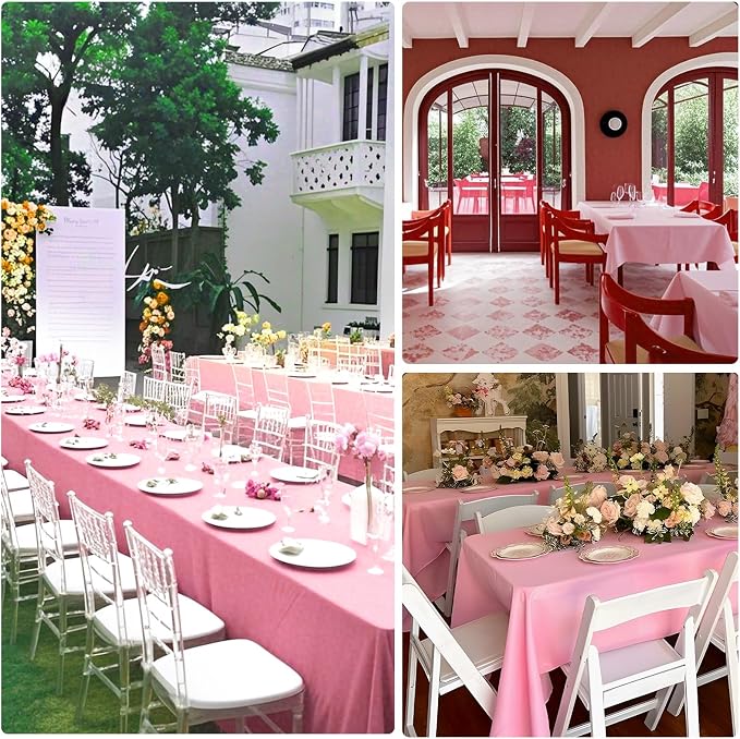 8 Pack Pink Tablecloth 60 x 102 Inch Rectangular Table Cloth for 6 Foot Rectangle Tables,Wrinkle Resistant Washable Polyester Fabric for Summer Wedding Party Banquet Buffet