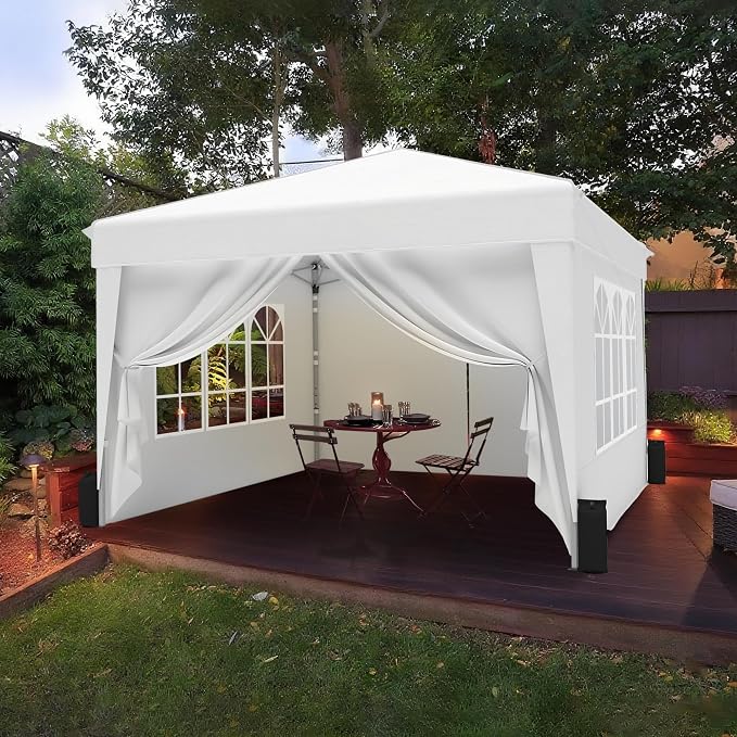 SANWAY 10x10 Pop Up Canopy with Sidewalls x 4 – Easy Setup Canopy Tent, Waterproof, UV-Resistant, Portable with Carry Bag for Outdoor Events, Camping, and Backyard Parties – White