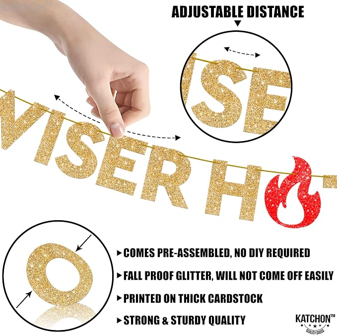 KatchOn Glitter Gold Older Wiser Hotter Banner - NO DIY | 10 Feet Funny Decorations
