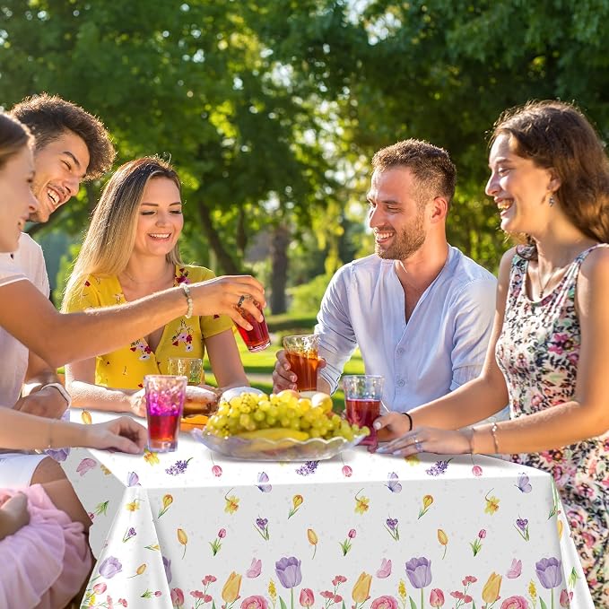 Kochorie 100 Ft x 54 Inch Spring Flower Tulip Tablecloth Roll Plastic Floral Disposable Table Cover Butterfly Wildflower Themed Backdrop for Spring Floral Tea Party Birthday Wedding Decor