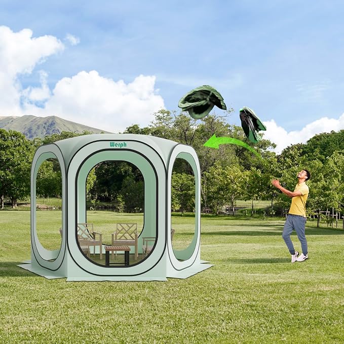 Werph 10x10 Pop Up Screen Tent, Mosquito Net Gazebo, UV Resistant, Green | Roof Waterproof Screen Canopy, Quick Setup Outdoor Shelter for Backyard, Patio, Garden, Picnic, Camping and Events