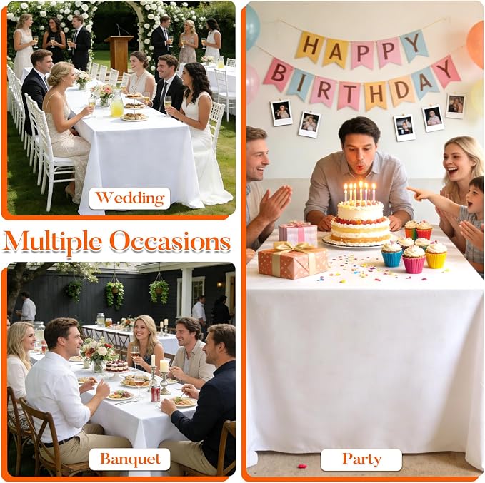 10 Pack White Table Cloth Rectangle 90x156 Inch Rectangular Tablecloths for 8 Foot Tables, Wrinkle Resistant Washable White Tablecloth Polyester Fabric Table Covers for Party Banquet Wedding Buffet