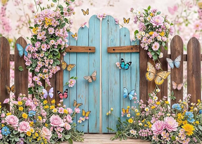 8X6ft Butterfly Floral Backdrop for Photography Spring Butterfly Flowers Girls Birthday Party Decorations Background Wedding Baby Shower Party Cake Table Decor Photo Booth Props