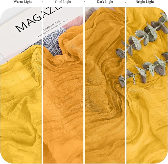 8 Pack Mustard Cheesecloth Table Runner 10FT Boho Gauze Cheese Cloth Table Runner Rustic Sheer Fabric Table Runners for Wedding Bridal Shower Baby Shower Party(21.5×120 Inch)