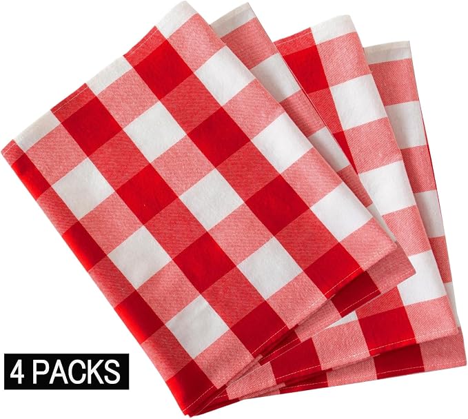 ShinyBeauty 4 Packs Checkered Table Runners 72 Inches Long Red and White Table Runner Christmas Plaid Linen for Farmhouse Dinning Tables (14”X72”)