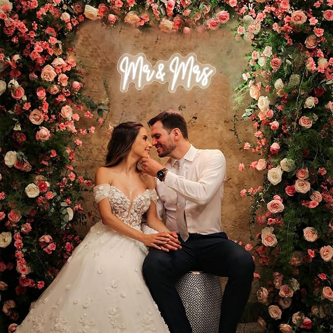 20in Mr and Mrs Wedding Neon Signs-Adjustable USB Mr and Mrs Light Up Sign Neon Wedding Decor Signs Backdrop Decorations for Reception Anniversary Engagement Gifts
