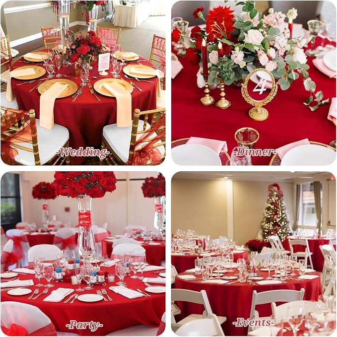 Showgeous 12 Pack Red Round Tablecloth - 120 Inch Polyester Table Cloth - Washable Decorative Fabric Table Covers for Wedding Party Banquet