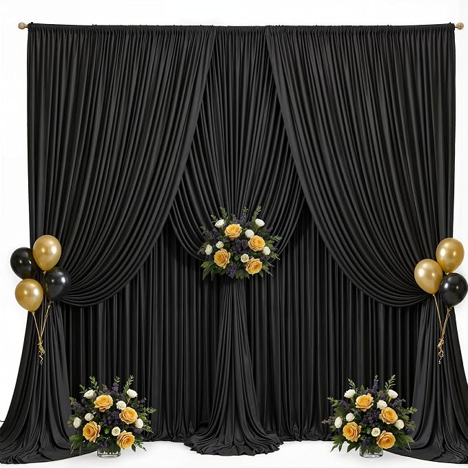 10x15ft Black Backdrop Curtains for Parties Wrinkle Free Fabric Backdrop Curtain Wedding Photo Drapes Backdrop for Birthday Party Baby Shower Bridal Shower Photography Stage Back Drop 2 Panels 5x15FT