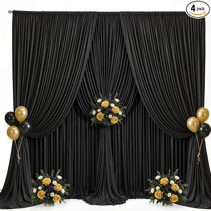 20x12ft Black Backdrop Curtains for Parties Wrinkle Free Fabric Backdrop Curtain Wedding Photo Drapes Backdrop for Birthday Party Baby Shower Bridal Shower Photography Stage Back Drop 4 Panels 5x12FT