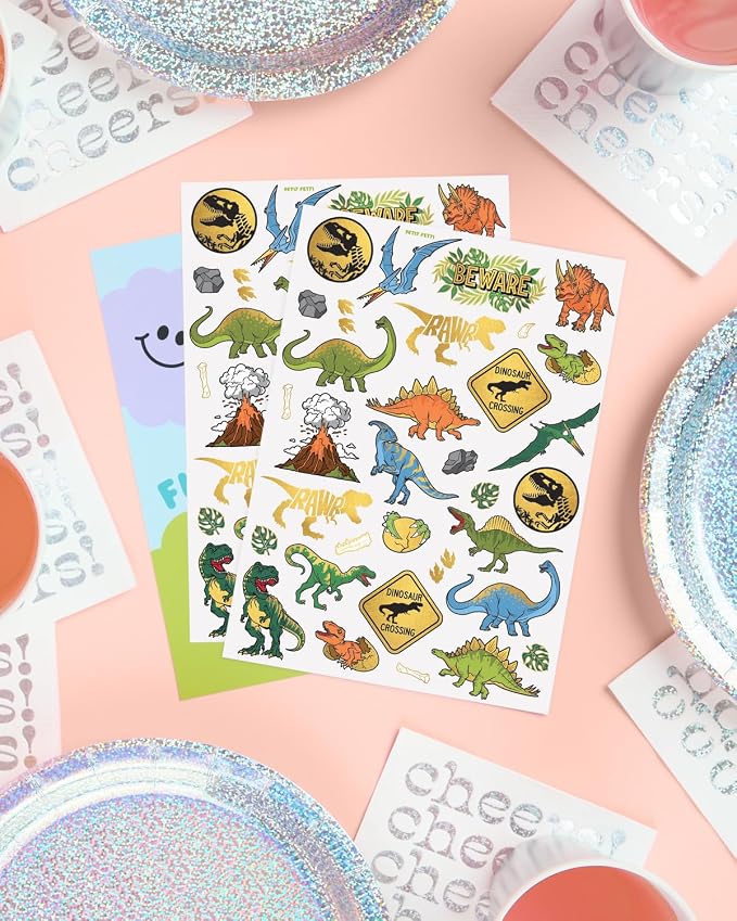 xo, Fetti Dinosaur Temporary Tattoos - Gold Foil, 44 pcs | Kids Jurassic Birthday Party Supplies, Dino Party Favor, T-Rex Fossil Decorations
