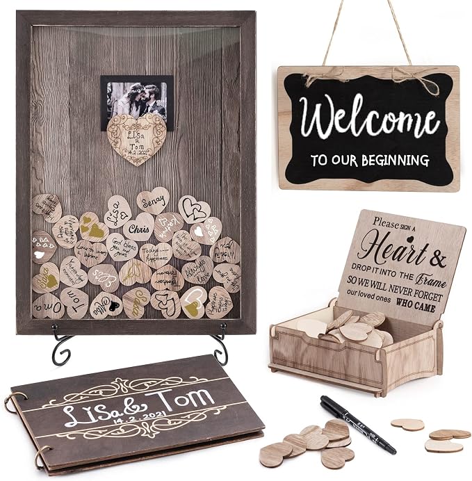 Y&K Homish Wedding Guest Book Set Alternative Rustic Wedding Decorations for Reception Wedding Signs Rustic Brown Set