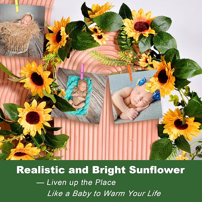 Naidiler Vibrant Full Sunflower Garland for Decoration, 6.2Ft Pretty Sunflower Vine for Wedding Baby Shower Boho Birthday Party Table Room Backdrop Décor