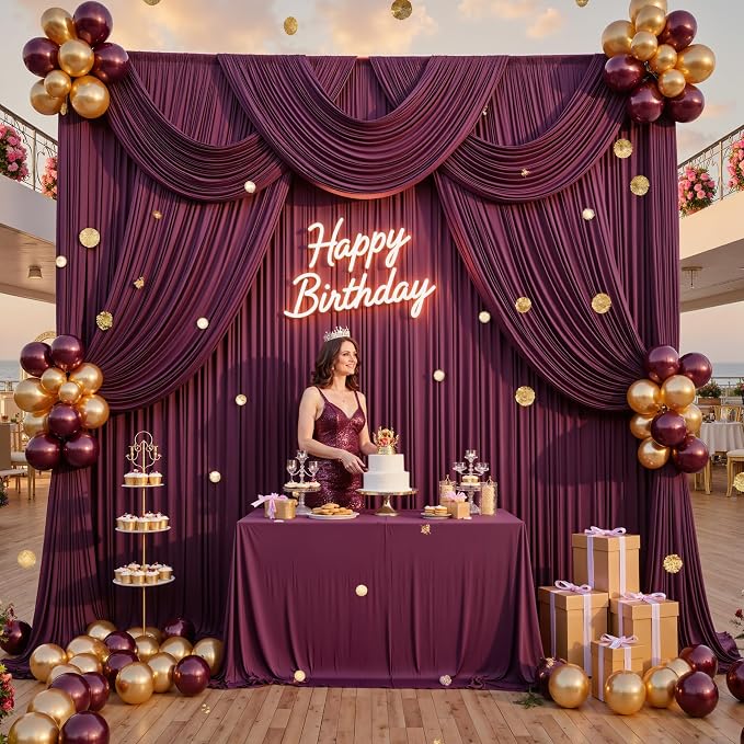 20ftx12ft Wrinkle Free Maroon Backdrop Curtain, 4 Panels 12FT Height Wedding Burgundy Backdrop Drapes, Silky Polyester Back Drop Cloth for Birthday Photography Background Party Backdrop Draping