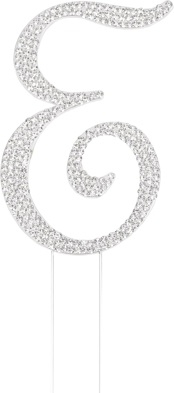 LOVENJOY Gift Boxed Rhinestone Initial E Wedding Cake Topper Silver