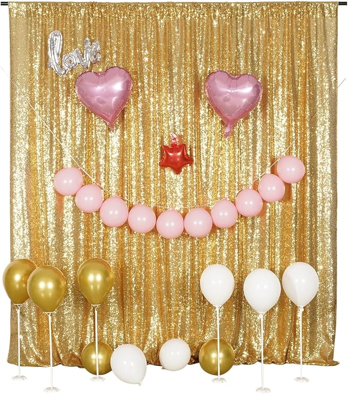 Poise3EHome Gold Sequin Backdrop,8FT x 8FT Sequin Photography Backdrop Curtain for Party Decoration