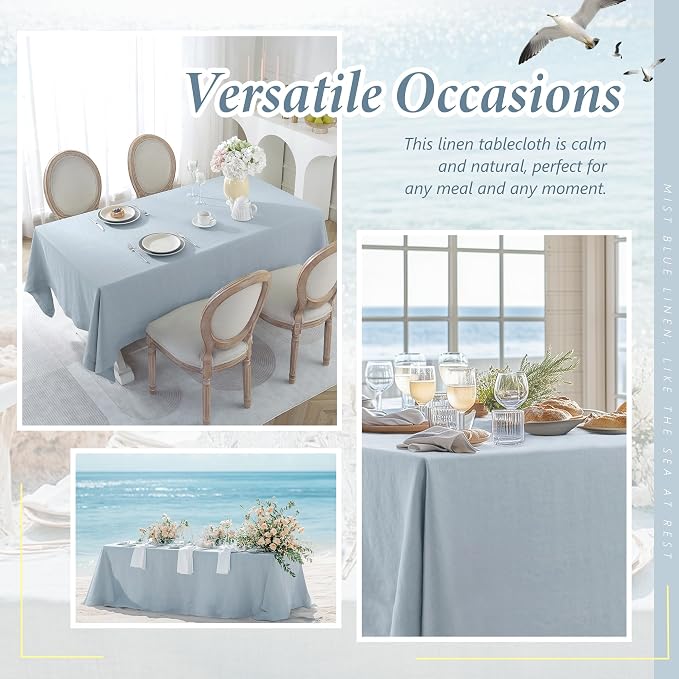 Linen World Blue Linen Tablecloth - 100% French Linen Table Cloth 55" x 55" Inch,Washable Square Tablecloth for Dining,Outdoor,Weddings and Restaurants,Decorative Thanksgiving Christmas