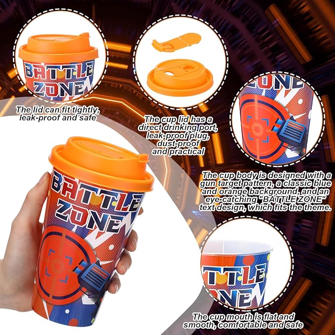 Yungyan 36 Sets Dart Battle Party Favors Goodie Cups with Lids and Straws for Birthday Decorations Reusable 16oz Plastic Candy Cups Plastic Straws for Birthday Party(Dart Battle)